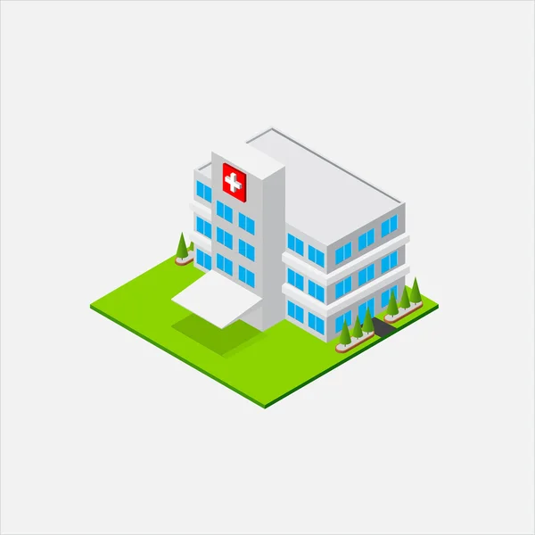 Isometric Small Hospital healty and medical center — Stock Vector