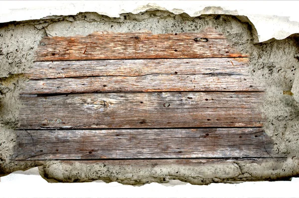 Wood and crack cement background — Stock Photo, Image