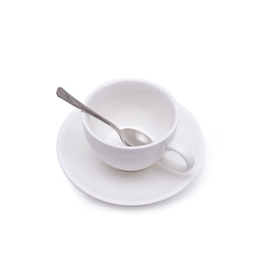 Beyaz arka planda izole edilmiş beyaz kahve fincanı.