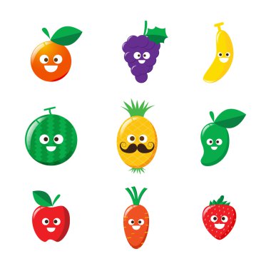 Mutlu meyve toplama simge vektör çizim karikatür