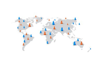 İnsanlar adam kadın öğe Dünya Haritası, ağ kavramı üzerinde