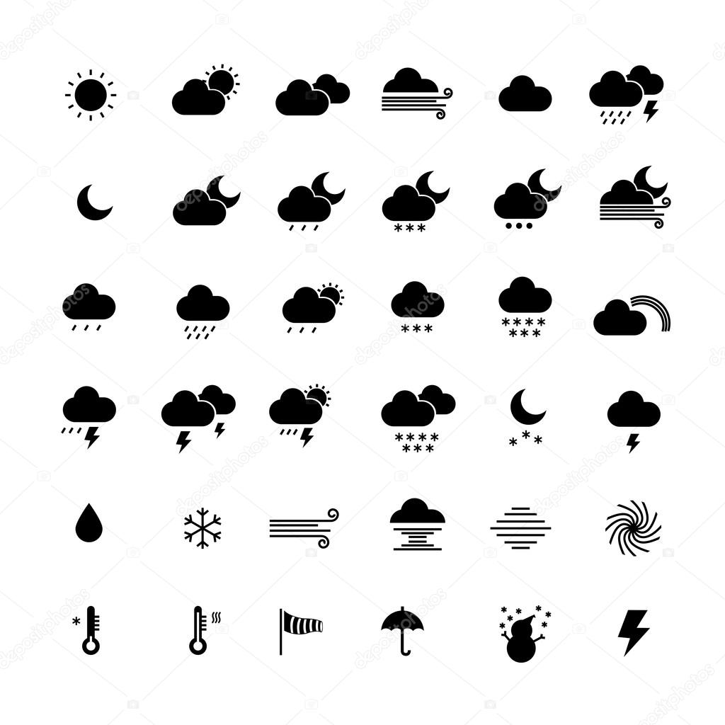 Collection of weather icons on white background. Vector illustra