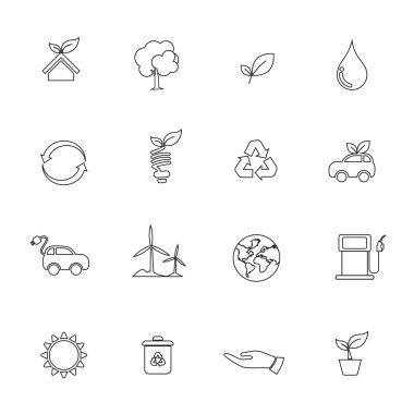 Beyaz zemin üzerine 00 izole ekoloji satır öğesi simgesi kümesi