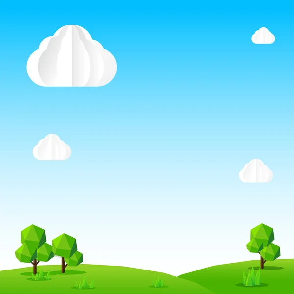 Φύση υπόβαθρο, σύννεφο ουρανό πεδίο δέντρο και πολύγωνο στοιχείο vect — Διανυσματικό Αρχείο