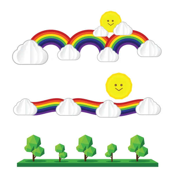 Conjunto de sol nube arco iris árbol sol icono aislado en — Vector de stock