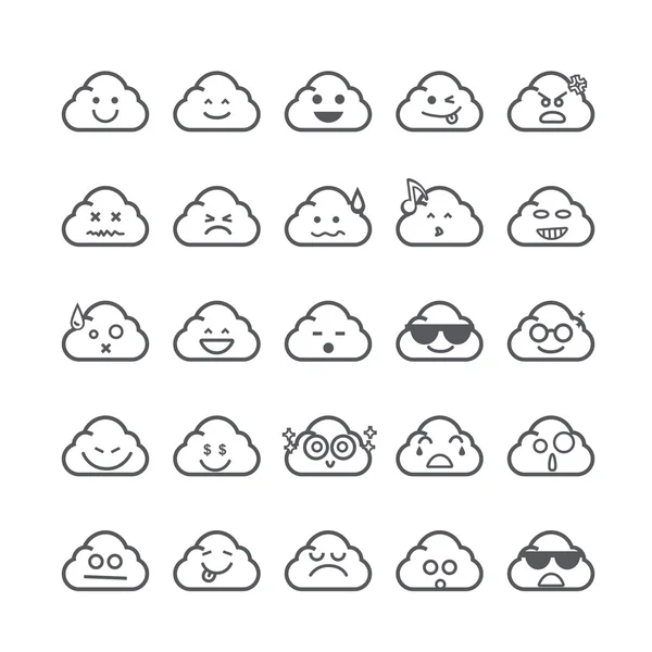 Collection of difference emoticon icon of cloud icon on the whit — Stock Vector