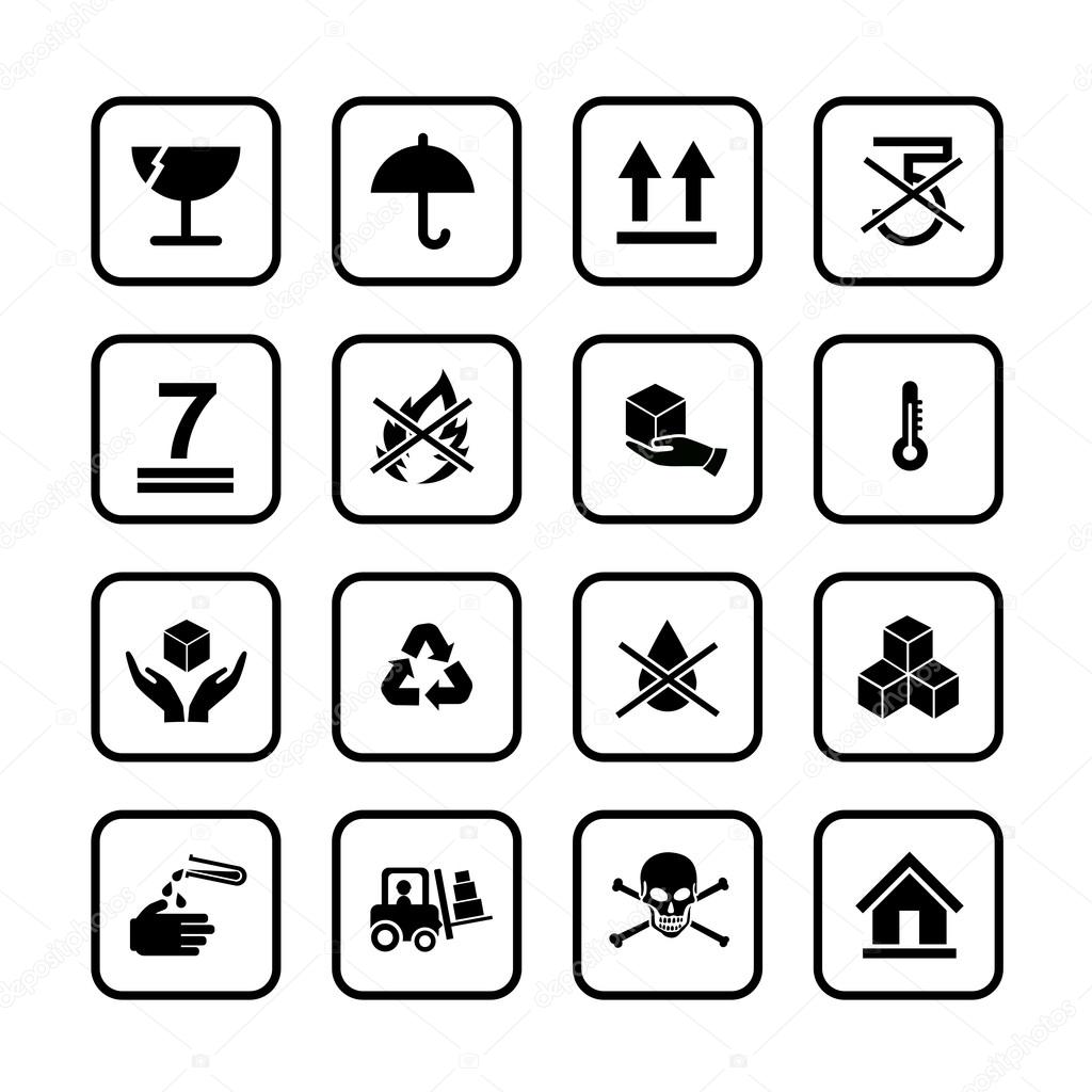 Set of packing symbols icon for box isolated on white background