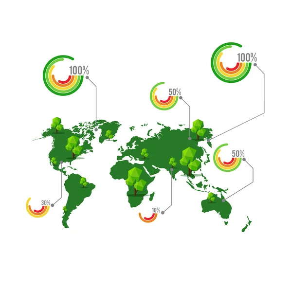 Mappa verde con albero ed elemento percentuale per info grafica vect — Vettoriale Stock