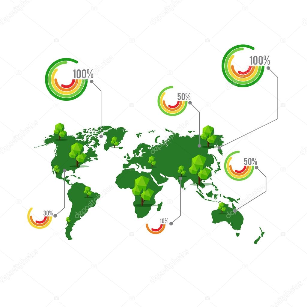 Green map with tree and percentage element for info graphic vect