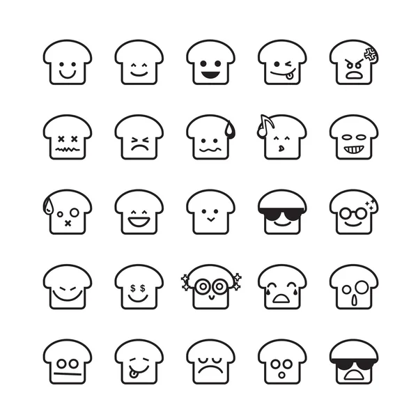 Kolekce rozdíl emotikon chleba ikony na drobet — Stockový vektor