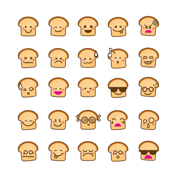Koleksi ikon emoticon yang berbeda dari ikon roti dengan sedikit warna - Stok Vektor