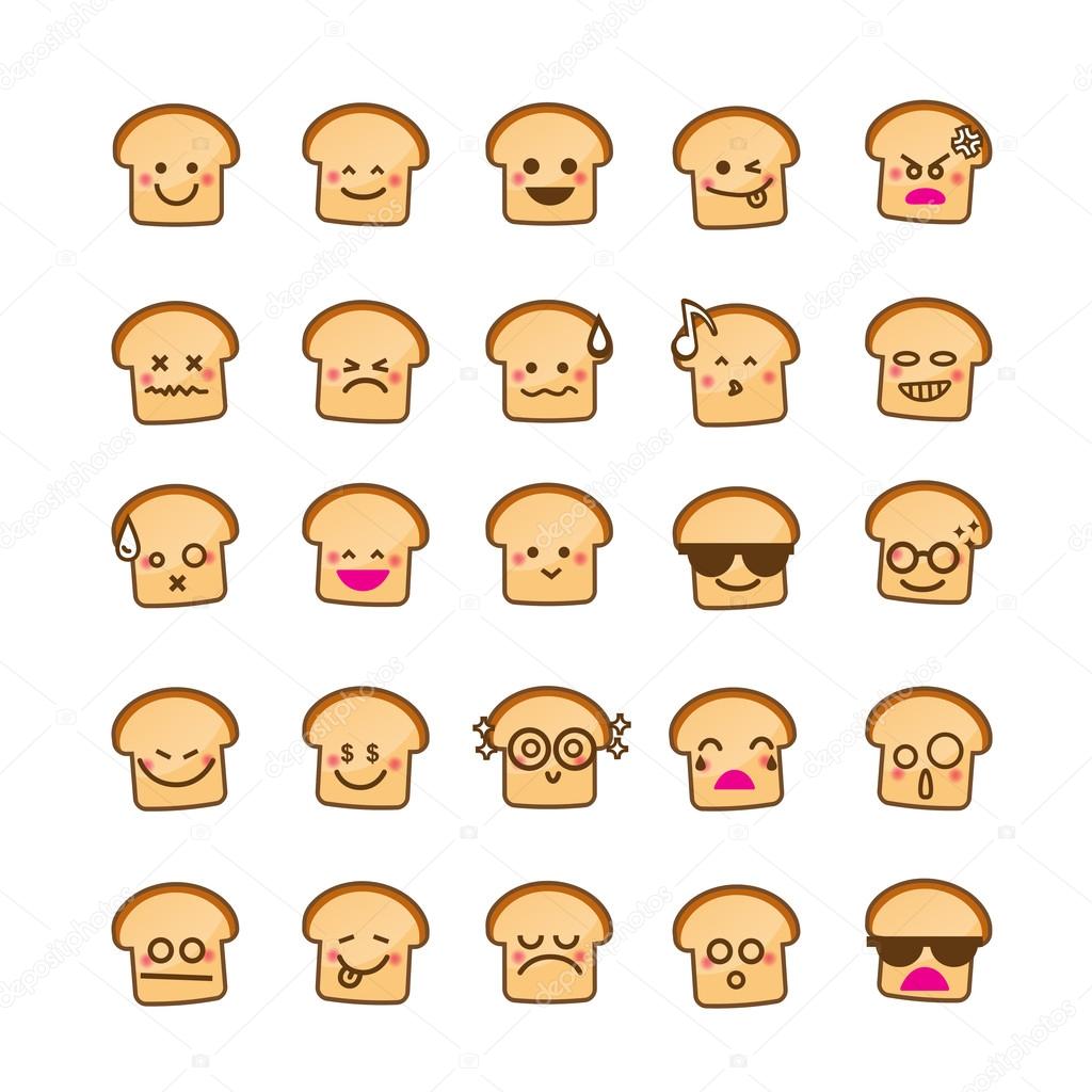 Collection of difference emoticon icon of bread icon on the whit
