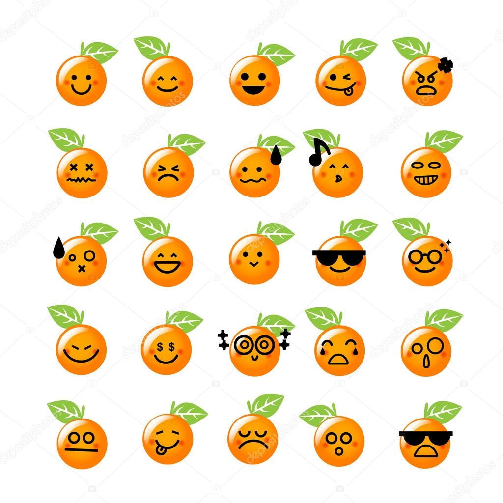 Collection of difference emoticon icon of orange icon on the whi