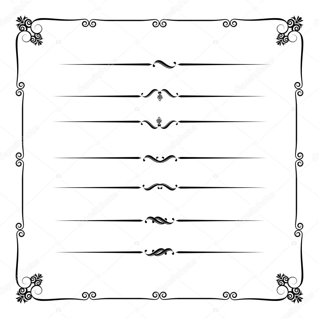 Collection of decorative line elements, border and page rules ve