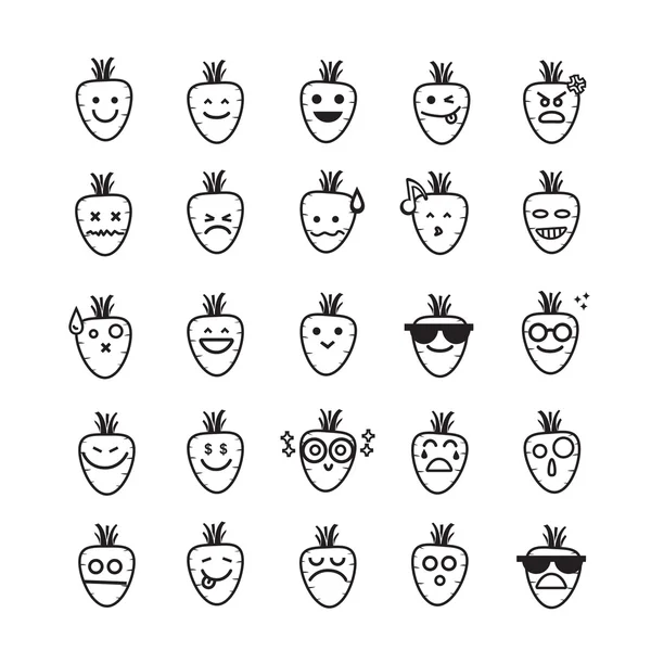 Koleksi perbedaan ikon emoticon wortel pada ba putih - Stok Vektor