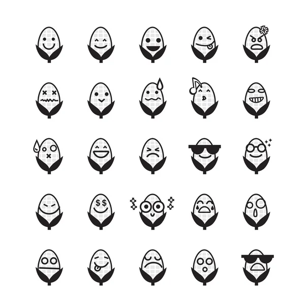 Koleksi ikon emoticon perbedaan jagung pada punggung putih - Stok Vektor