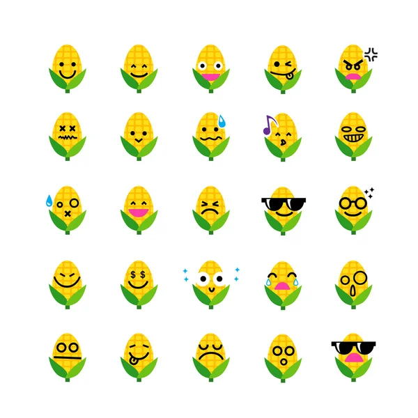 Colección de diferencia icono emoticono de maíz en la espalda blanca — Archivo Imágenes Vectoriales