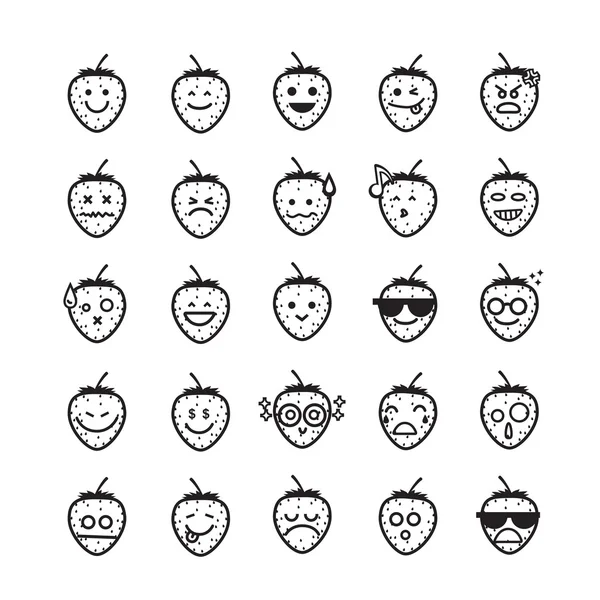 Colección de diferencia emoticono icono de fresa en el blanco — Vector de stock