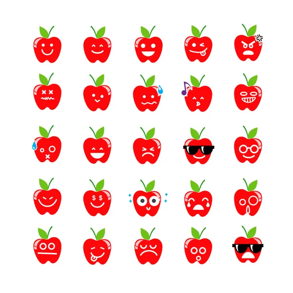 Samling av skillnaden emoticon ikon av äpple på den vita bac — Stock vektor