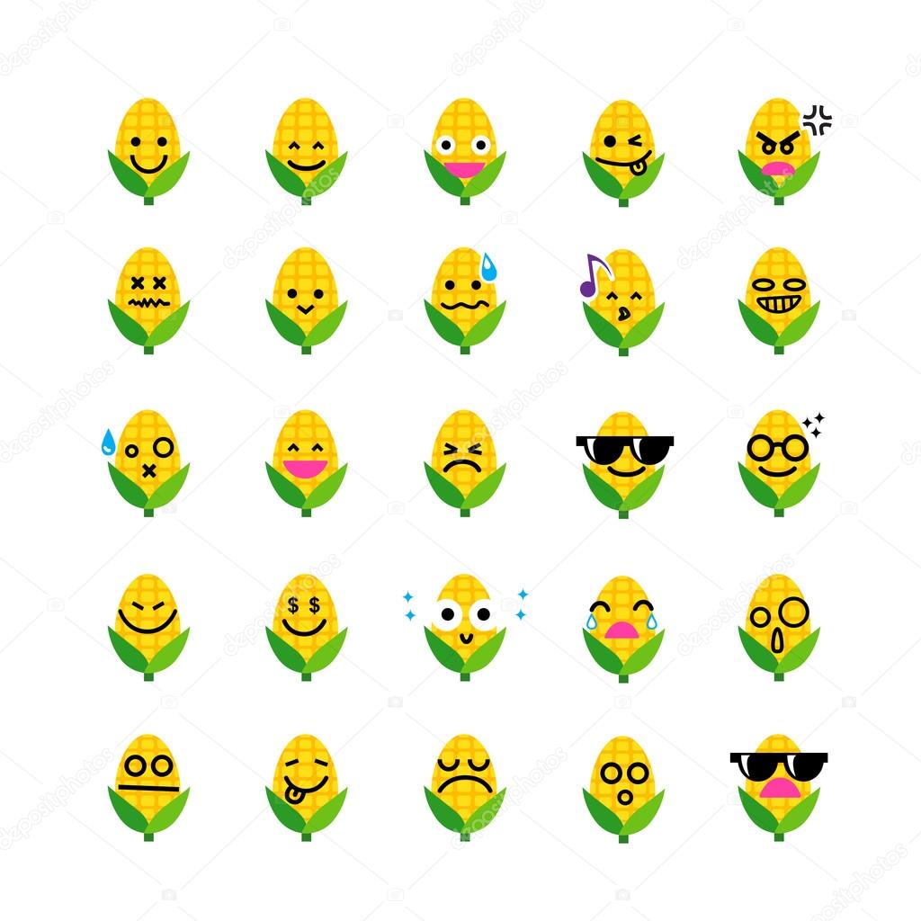 Collection of difference emoticon icon of corn on the white back