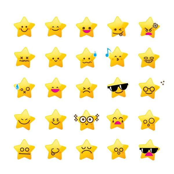 Collection of difference emoticon icon of star cartoon on the wh — Stock Vector