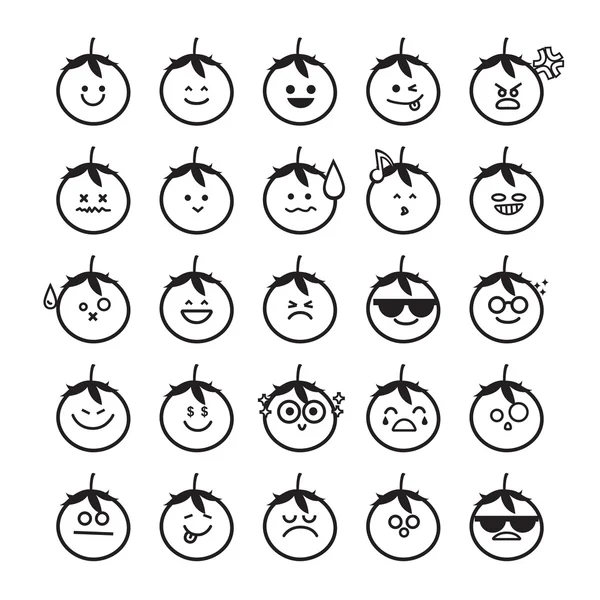 Koleksi ikon emoticon perbedaan tomat terisolasi pada - Stok Vektor