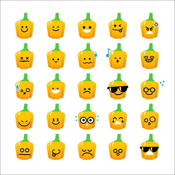 Collectie van verschil emoticon pictogram van paprika Beeldverhaal over — Stockvector