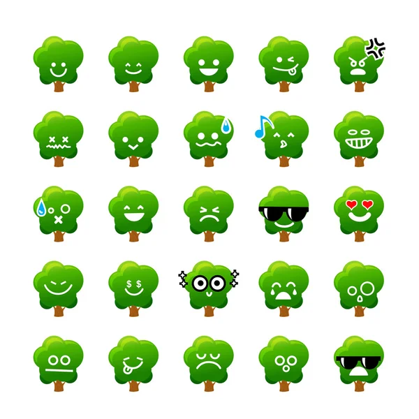 Samling av skillnaden emoticon ikonen av träd tecknade på wh — Stock vektor