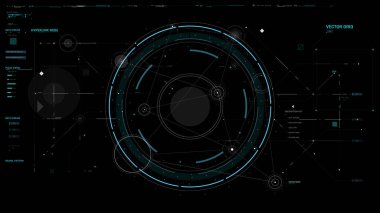 Dairesel AI elementleri ve veri ızgara tasarımı ile vektör bilimkurgu HUD arayüzü, fütüristik teknoloji veya video kaplama şablonu kullanımı için mükemmel