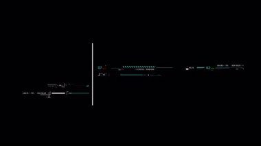 Teknoloji konsepti, video kaplama şablonu için soyut veri görselleştirmesi, sistem ölçümleri ve dijital analiz gösteren gelecekteki AI görsel HUD arayüzü animasyonu