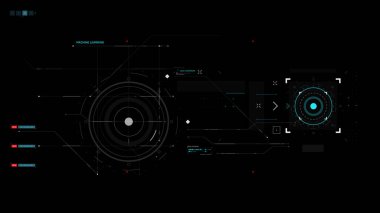Dairesel AI elementleri ve veri ızgara tasarımı ile vektör bilimkurgu HUD arayüzü, fütüristik teknoloji veya video kaplama şablonu kullanımı için mükemmel