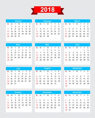 2018 takvim haftasını Pazar günü başlatmak