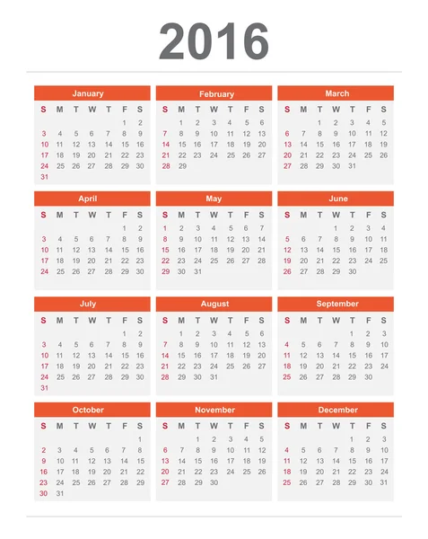 2016 Calendar — Stock Vector