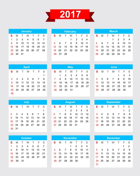 2017 semana calendario inicio domingo — Archivo Imágenes Vectoriales