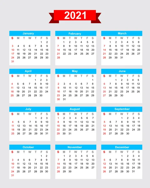 2021 календарний тиждень починається неділя — стоковий вектор