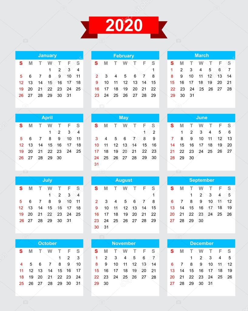 2020 calendar week start sunday