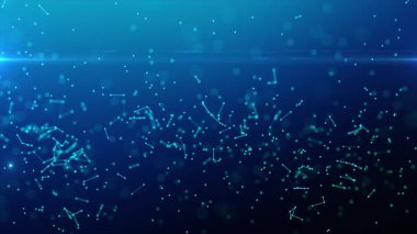AI, bulut hesaplama, fintech, siber güvenlik konsepti için ağ veri yapısını oluşturan parlayan parçacıklar ve bağlantı düğümleriyle soyut mavi dijital arkaplan