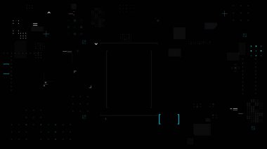 Modüler HUD elementleri, nokta ızgara ve veri çubuğu tasarım elementlerini içeren gelecekçi video şablonu. Ayrı katmanlı vektör illüstrasyonu