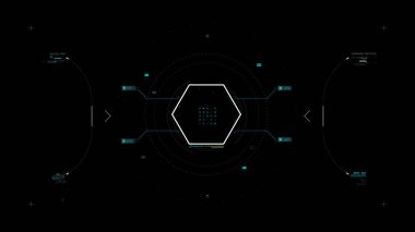 Dairesel AI elementleri ve veri ızgara tasarımı ile vektör bilimkurgu HUD arayüzü, fütüristik teknoloji veya video kaplama şablonu kullanımı için mükemmel