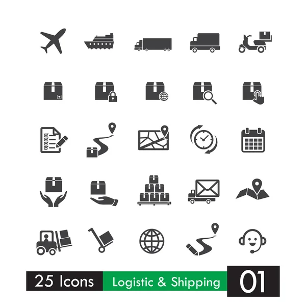 Conjunto de 25 iconos de transporte marítimo logístico — Vector de stock