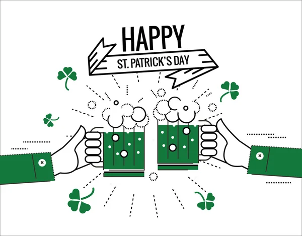 Happy  Saint Patrick's day. Green beer toasting — Stock Vector