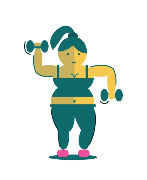 Fat woman with body building. — Stock Vector