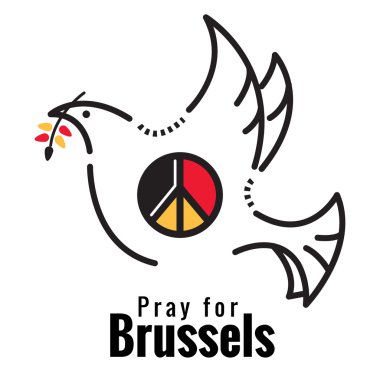 Brussels için dua ediyorum. Belçika bayrak rengini güvercin ve barış sembolü.