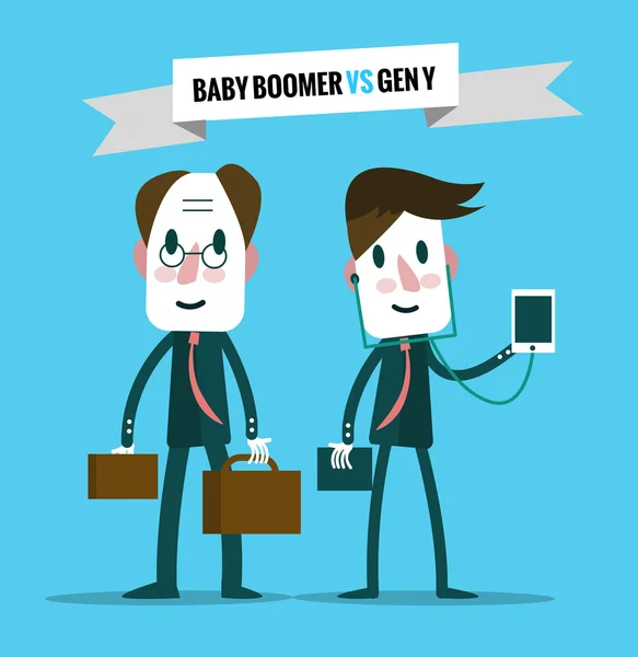 Baby boomers VS generación y. Recursos humanos empresariales . — Archivo Imágenes Vectoriales