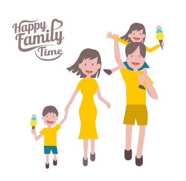 Mutlu aile zaman. Anne-baba ve çocuk neşeli bir gülümseme ile.