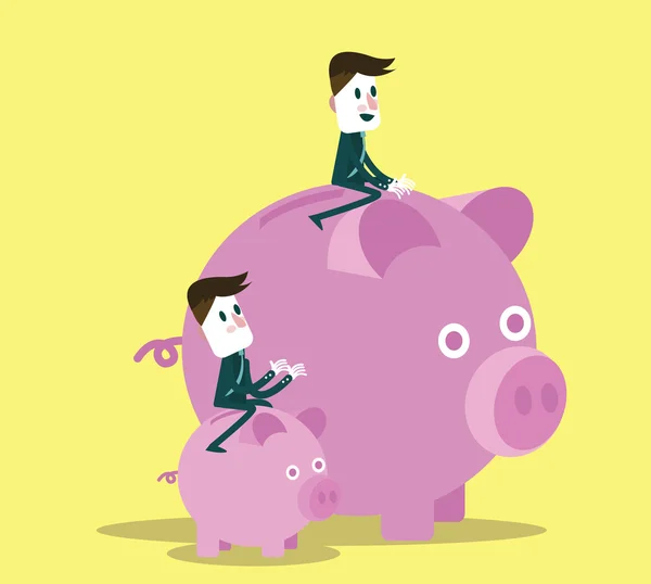 Mensen uit het bedrijfsleven mee piggy bank. — Stockvector