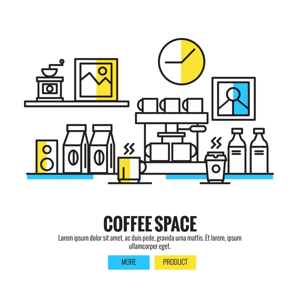 Koffie ruimte. koffiebar, teller, koffiehuis, achtergrond. — Stockvector
