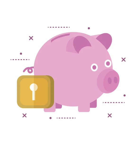 Piggy bank beveiligd met slot. — Stockvector