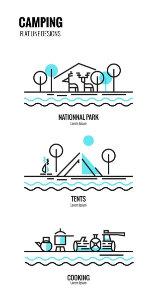 Camping escena y elementos . — Vector de stock