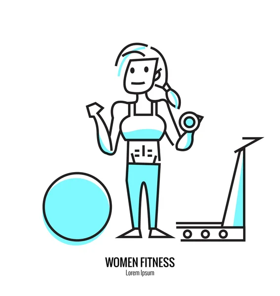 Mujeres levantando una mancuerna, barra con traje de fitness dentro del gimnasio . — Vector de stock